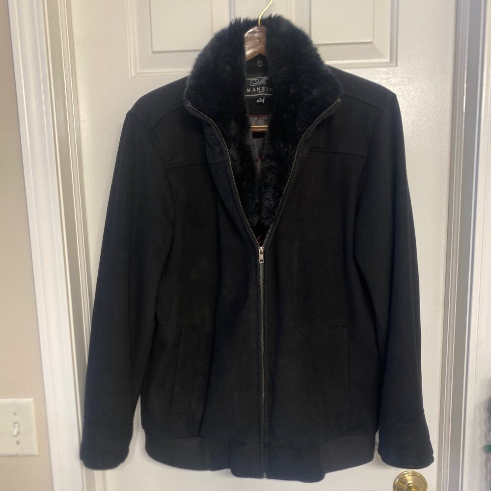 Manzini - Size S - Men's Wool Blend Jacket with Faux Fur Collar & Quilted Lining